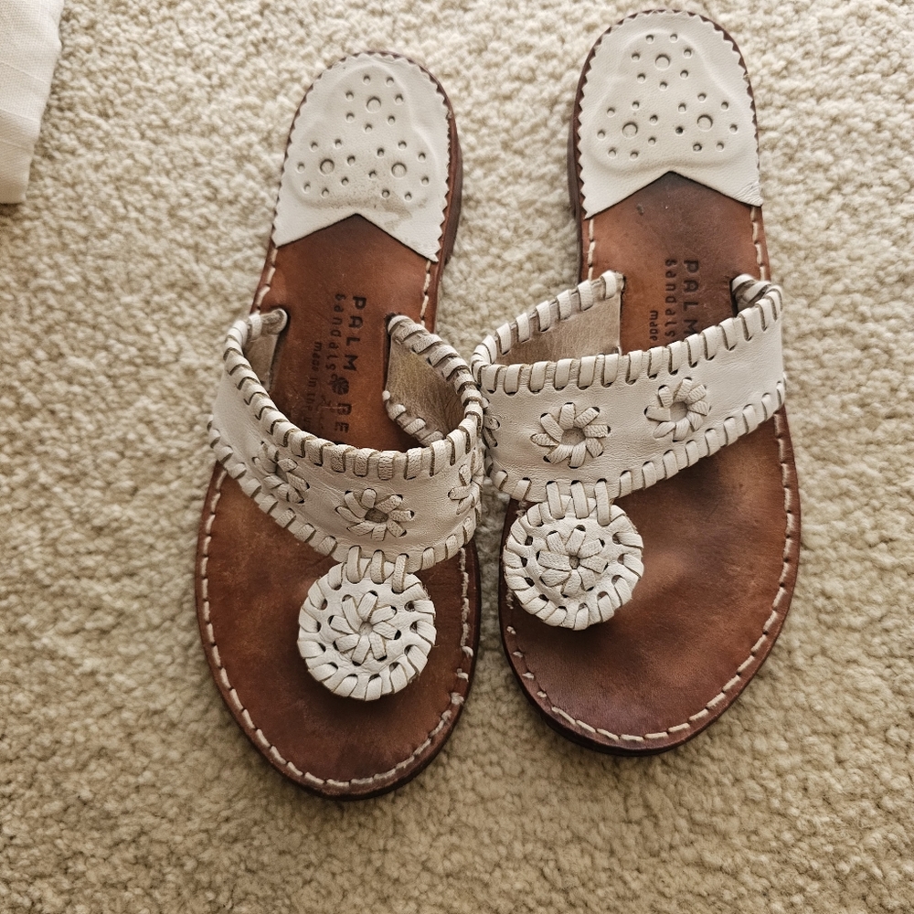Palm Beach Sandals White Thong with Small heel 100% leather